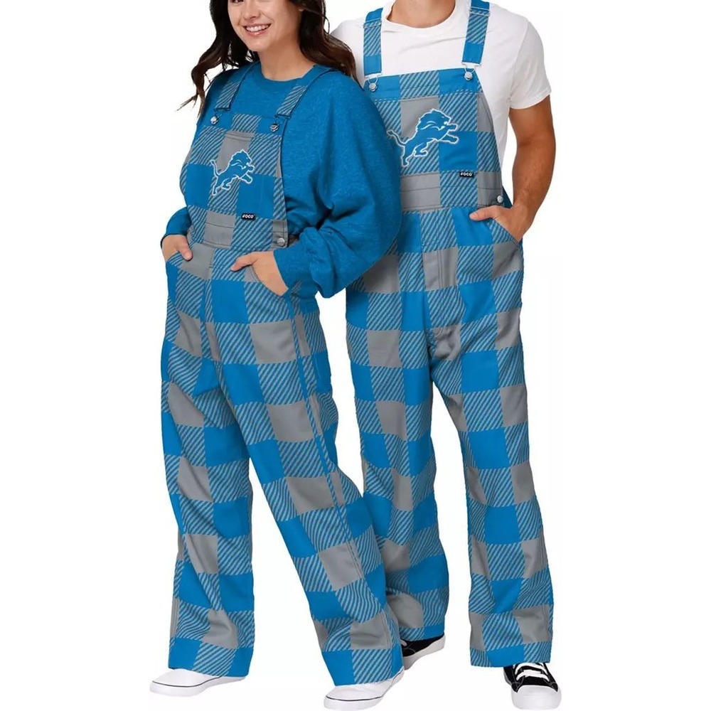 NEW FOCO Detroit Lions NFL Plaid Game Bibs Overalls Womens Small